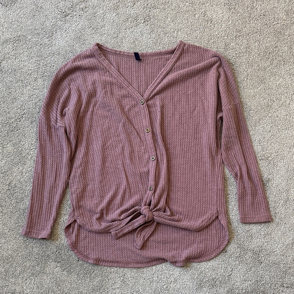 Women's Ribbed Button-Down Top - Mauve